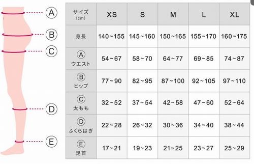 ベルシアーリブステッチのサイズ表の画像